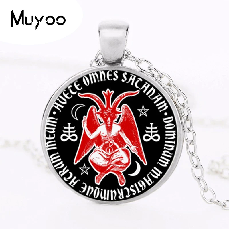 Винтажная стеклянная подвеска Baphomet дьявола цепь языческий Сатан ожерелье чокер