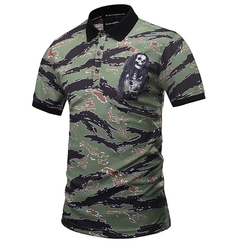 

Skull Polo Shirt Men Fashion Summer Brand Short Sleeve Camouflage Male Polo Shirts Loose Fit 2019 Streetwear Men Clothing