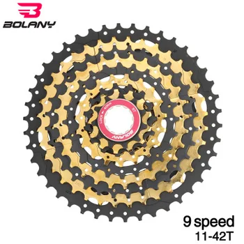

9 Speed Cassette 11-42T Wide Ratio Freewheel Mountain Bike MTB Bicycle Cassette Flywheel Sprocket gold Bicycle flywheel