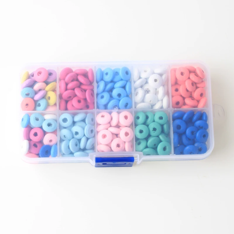 

10*4mm Rianbow Color Spacer Beads 1 Box Flat Oval Shape Wood Beads For Jewelry Making DIY Necklace