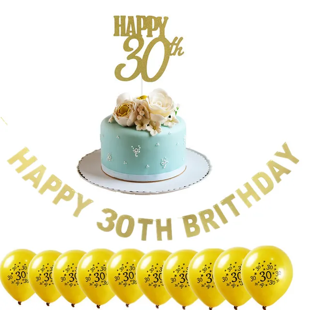 2017 popular gold black silver glitter happy 30th birthday banner
