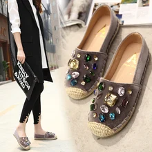 Autumn Shoes Women Winter Shoes Crystal Espadrilles Loafers 2016 Cute Flat Heels Round Toe Hemp Bottom Fisherman Women’s Shoes