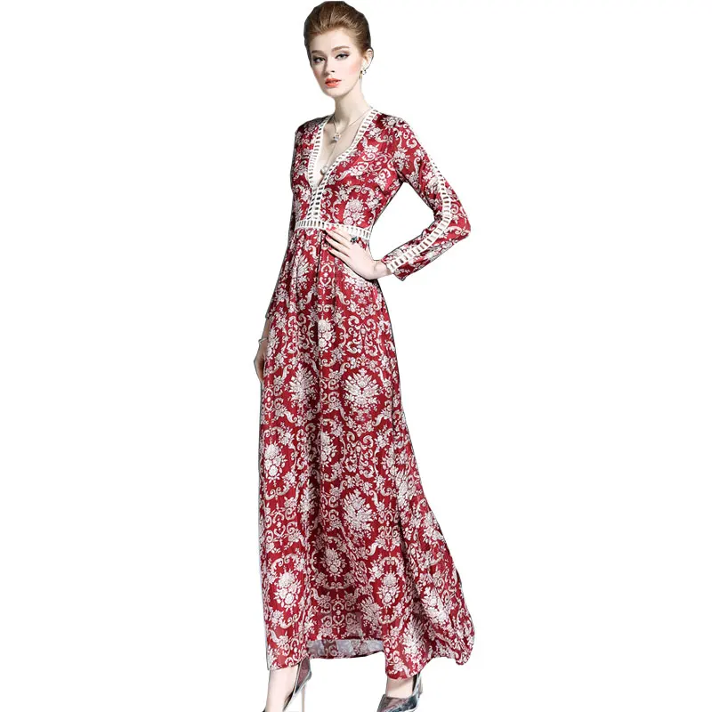 Plus Size Sexy Long Dresses 2017 Bohemia Vintage Deep V Neckline Crochet Hollow Out Lace Splice Bodycon Floral Print Dress Party plus-floral-dress : image Plus Size Sexy Long Dresses 2017 Bohemia Vintage Deep V Neckline Crochet Hollow Out Lace Splice Bodycon Floral Print Dress Party plus-floral-dress