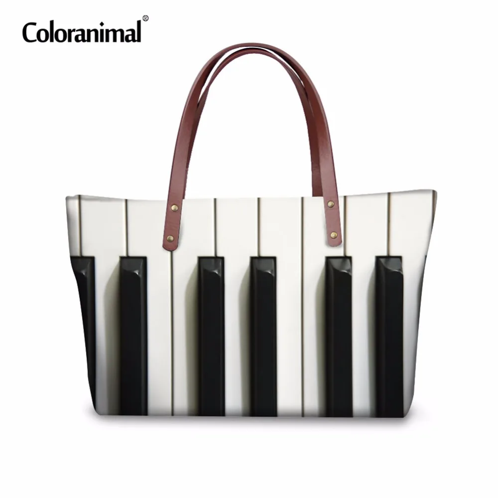 

Coloranimal Unique Women Daily Handbags Teenager Girls 3D Computer Piano keyboard Print Fashion Large Capacity Travel Bags