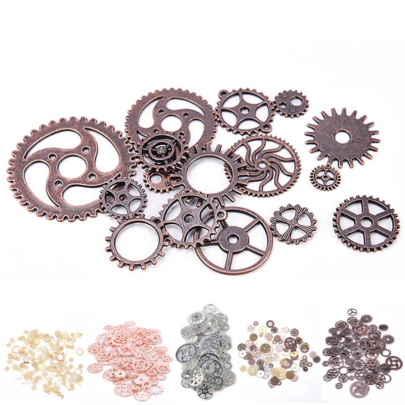 100g Steampunk Gear Pendants DIY Jewelry Handmade for Necklace Chain 10-40mm