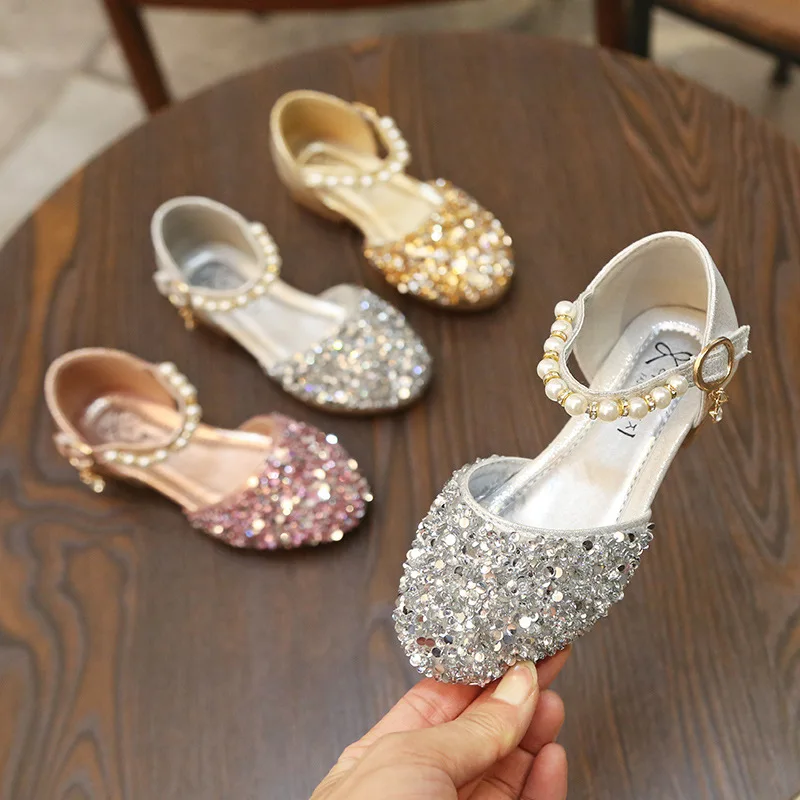 

Girls Sandal Summer Children Kids Baby Sequined Shoes Girls Princess Faux Pearl Rhinestone Dance Shoes Sandals Zapatos S8753