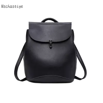 

Mschastiye 2018 Women Backpack PU leather Solid Fashion Female Black/Brown Korean Version Ladies vintage backpack for teenage