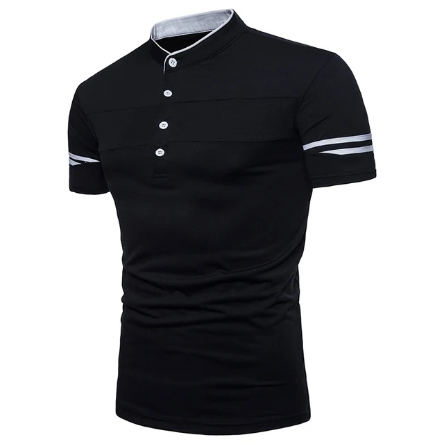 New Men Fashion Street Daily Polo Shirts Black White Color Contrast ...