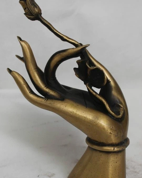 

7" Tibetan Buddhism Religion Pure Bronze lotus flower Buddha Hand Statue