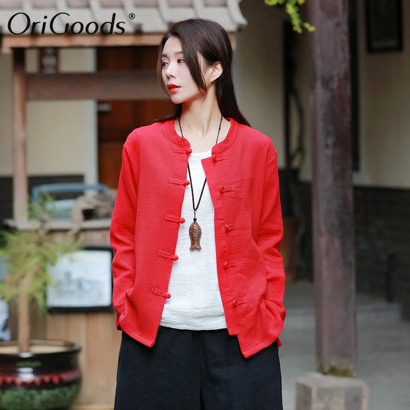 

OriGoods Chinese style Long sleeve Shirt Women Vintage Cotton Blouse Shirt 2019 Spring Summer New Blouse Original Tops C204