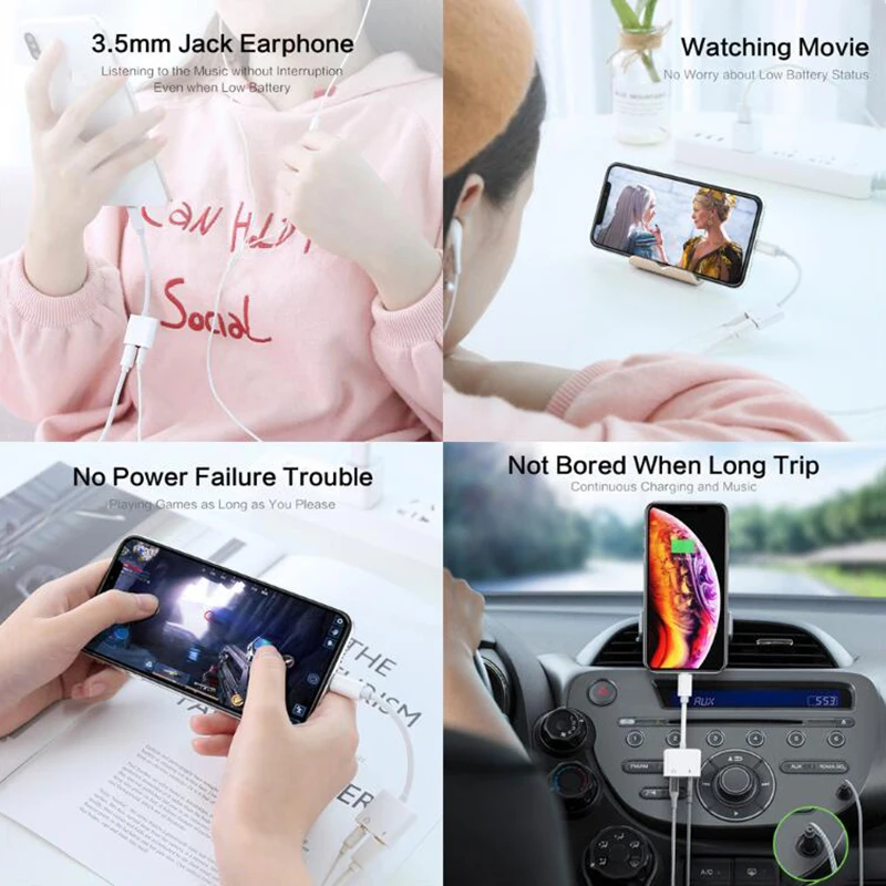 KSTUCNE Audio Adapter For iPhone 7 8 Plus X Earphone Headphone Adapter For Lighting Music 3.5mm Cable Music Charging Converter