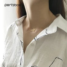 Peri'sBox Золото Цвет молотые крест Чокеры ожерелья для женщин Простые стерлингового серебра 925 Чокеры Изящные Минимальный ожерелья