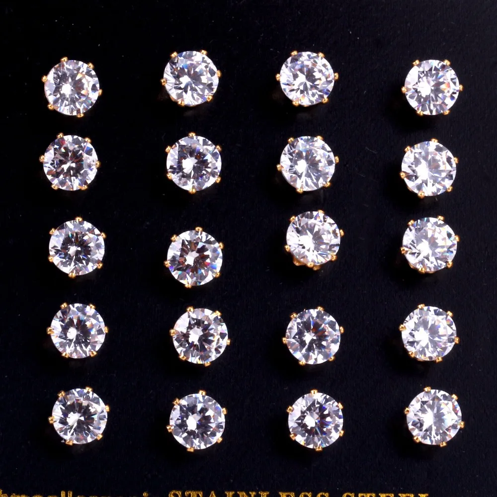 Серьги гвоздики LUXUKISSKIDS из нержавеющей стали с круглыми фианитами 3 10 мм|stud