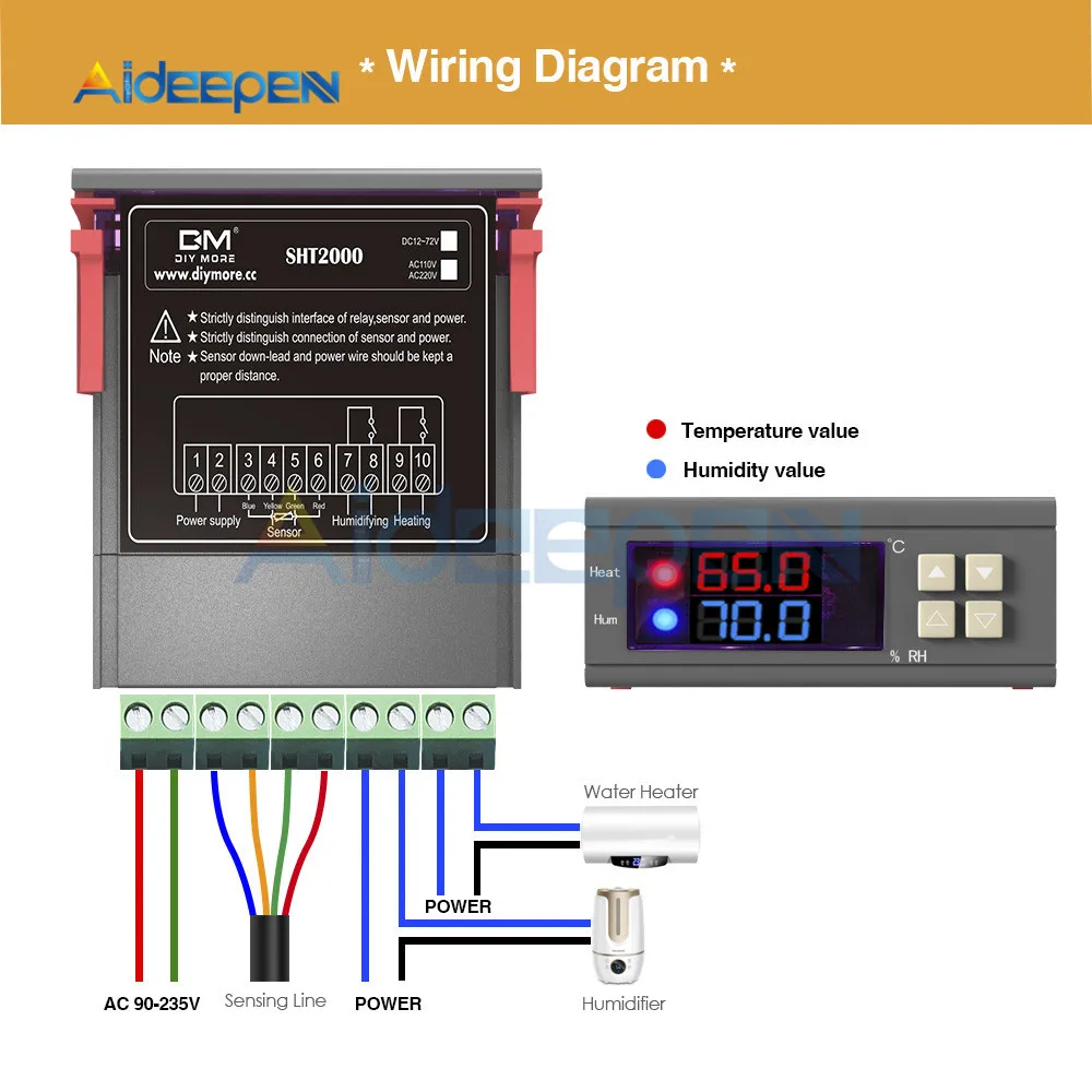 SHT2000 DC12V 24V AC 110 220V Цифровой термостат гумидистат регулятор температуры и