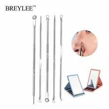 BREYLEE, 5 шт., игла для удаления прыщей, инструменты для очищения от черных точек, удаления пятен, зеркало для макияжа, портативный набор для ухода за кожей из нержавеющей стали