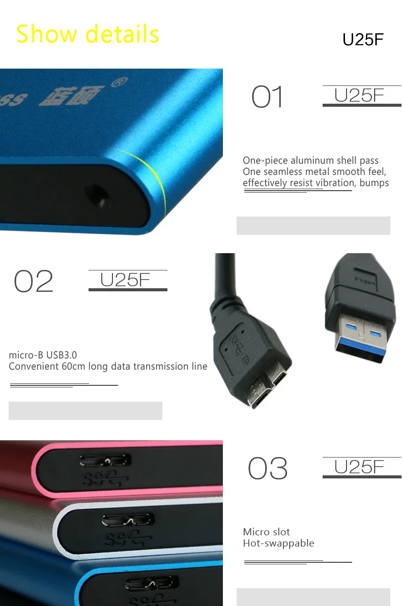 USB 3,0 Внешние жесткие диски 1 ТБ 2 ТБ 1to 2to 2,5 "HDD жесткий диск Ультратонкий анти-сейсмический портативный жесткий диск хранение ТБ