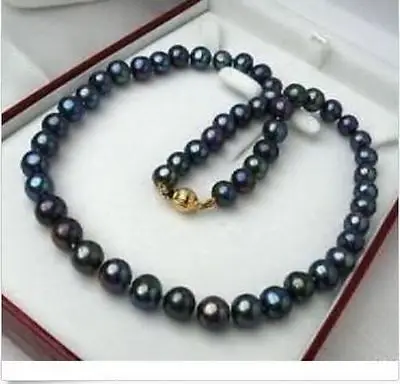 

FREE SHIPPING HOT sell new Style >>>>HUGE AAA 9-10MM ROUND SOUTH SEA GENUINE BLACK PEARL NECKLACE 17 INCH