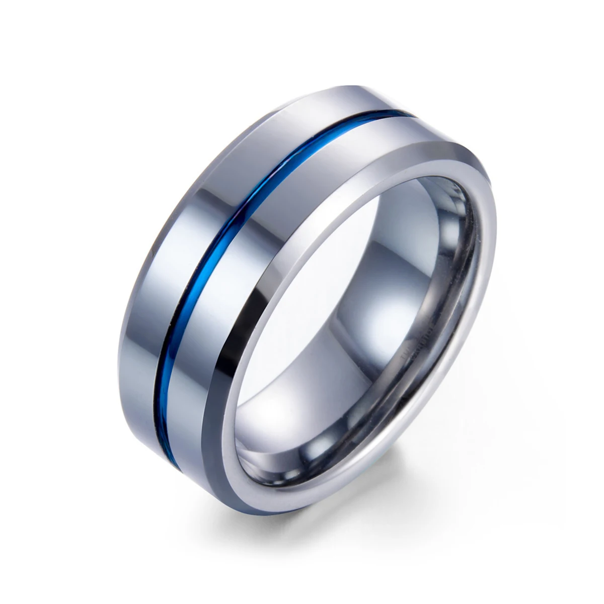 Stainless Steel Blue Line Wedding Band Tungsten Carbide