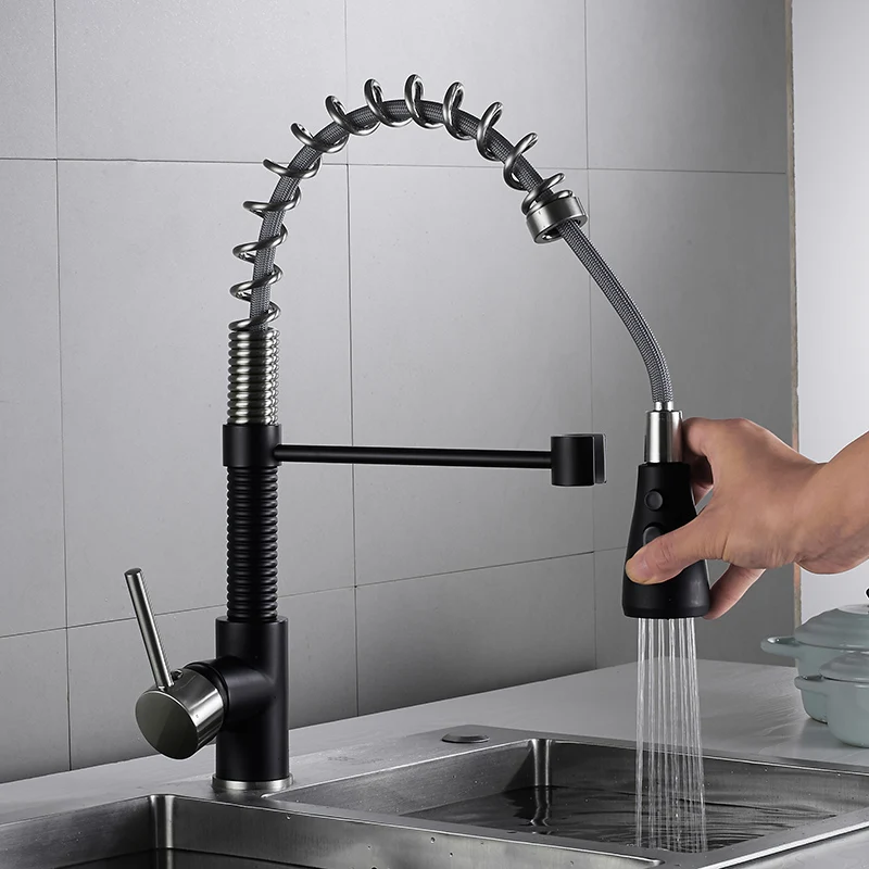 Chrome Pull Out Kitchen Faucets Single Handle Brushed Brass Kitchen Sink Mixer Faucets Hot Cold Water torneira cozinha ZR714