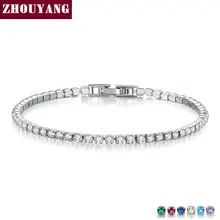 ZHOUYANG браслет для женщин, Роскошные, разные цвета на выбор, 2,5 мм, CZ Кристалл, розовое золото, серебро, вечерние, подарок, модное ювелирное изделие KC128