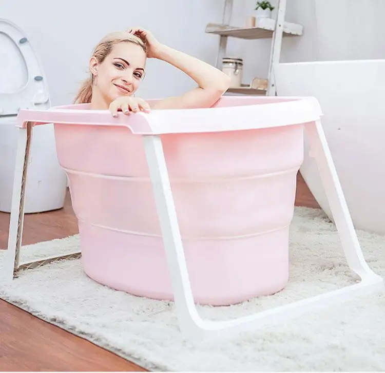 

Folding Bath Tub Thickened Plastic Bath Barrel For Children Adult Removable Thermal Insulation Bathtub with Cushion Pink Green
