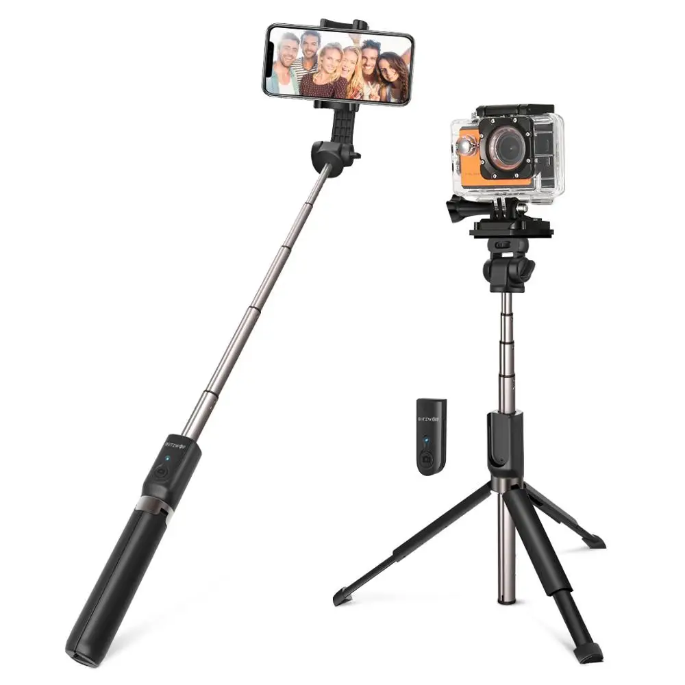 1xBlack Selfie Stick BlitzWolf 3 в 1 селфи палка bluetooth пульт дистанционного управления Ручной штатив 810 мм удлиненный монопод для Gopro 1/4 'Спортивная камера телефоны DSLR - Цвет: 1xBlack Selfie Stick