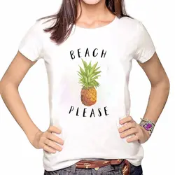 Женская одежда, футболка, принт, Пляжная, пожалуйста, рубашка с изображением ананаса, фрукты, летняя повседневная женская футболка, женская