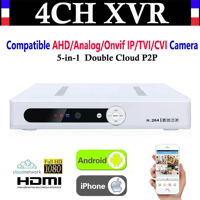 Новые CCTV 4CH канал 1080 P NVR AHD TVI CVI DVR + 1080N 5 в 1 видео Регистраторы совместим/AHD/аналоговый/Onvif IP/TVI/CVI Камера