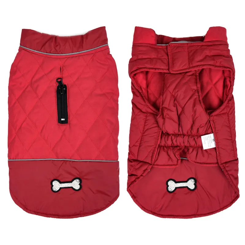 Зимняя одежда для собак водоотталкивающая Двусторонняя одежда для маленьких и больших собак Светоотражающая куртка для собак гибкая грудь Французский бульдог - Цвет: Red