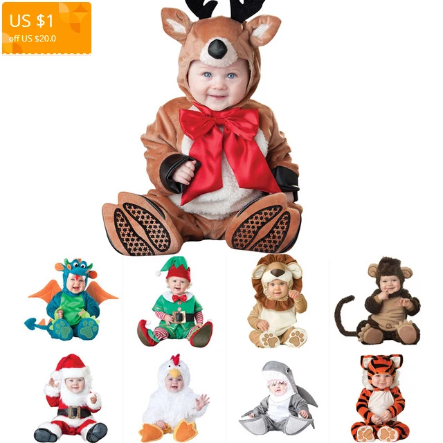 

Novel Christmas Halloween Costume Infant Baby Boys Girls Deer kangaroo Shark Rompers Cosplay Newborn Toddlers Clothing Set