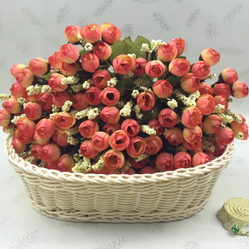 Petits bourgeons de Roses, Simulation de fleurs, accessoire de fleur de Rose en soie, décorations pour la maison pour la saint-valentin, 15 têtes/bouquet