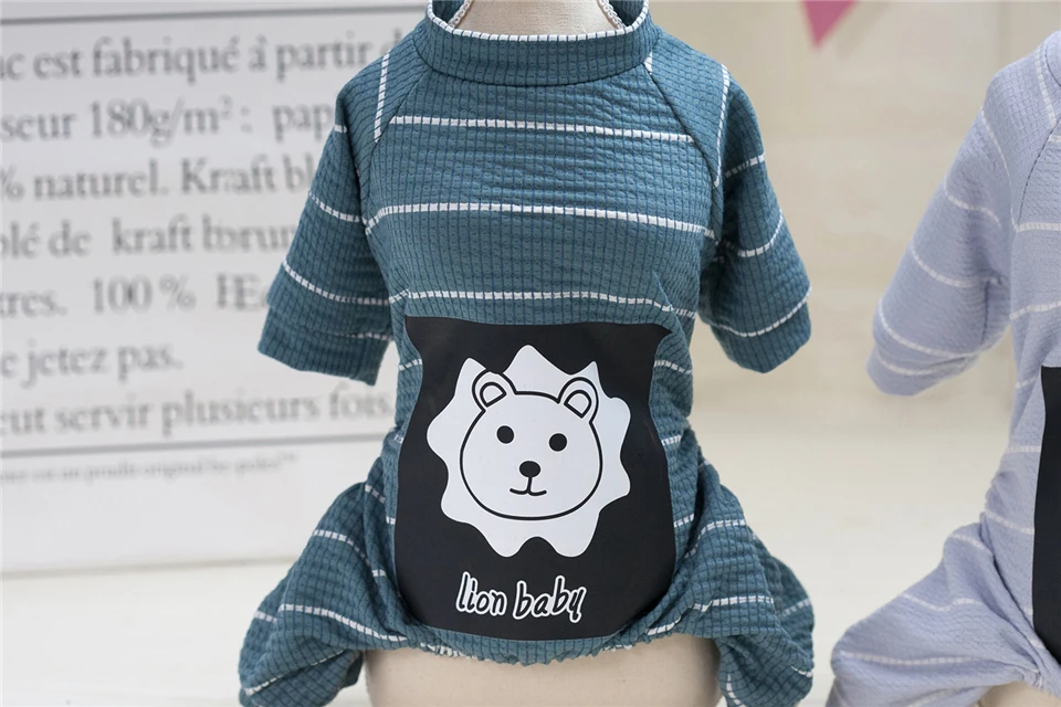 Spring Summer Cotton Dog Clothes Striped Clothing for Dogs Printed Lion Chihuahua Tracksuit Pet Clothes Suit for Dogs Pets (2)