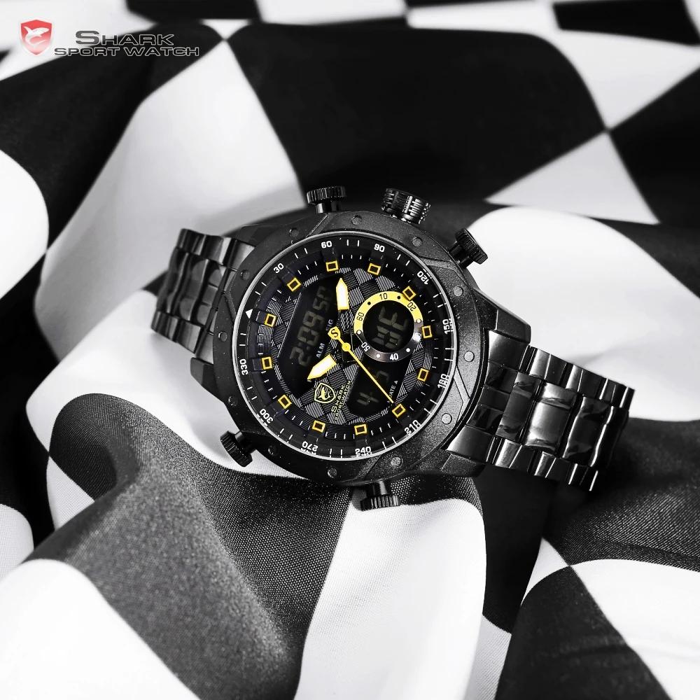 SHARK Watches Fashion Casual Analog Digital LCD Display Auto Date Calendar Alarm Clock erkek kol saati Wristwatch for Men /SH593