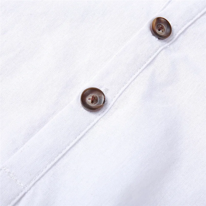 Mens Cotton Linen Shirts Casual Long Sleeve Stand Neck Tops Loose Blouse (9)