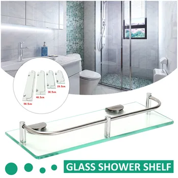 

Bathroom Shower Shelf Glass Rack Organizer Holder Rectangle Tier Bathroom Hardware Shampo Mirror Front Rack Wall Mount Shelf