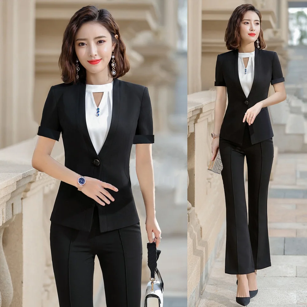 

Summer Ladies Black Blazer Women Business Suits Formal Office Suits Work Pant and Jacket Sets Female Pantsuits