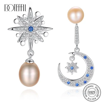 

DOTEFFIL Drop Earrings Natural Freshwater Pearl 925 Sterling Silver Stars Moon Earrings Pearl Jewelry Women Wedding/Party Gift