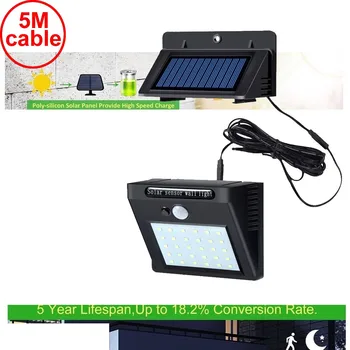

20/30 led 500lm solar light split mount pIR motion 3 senser for street wall lamp deck camps fence indoor bulb