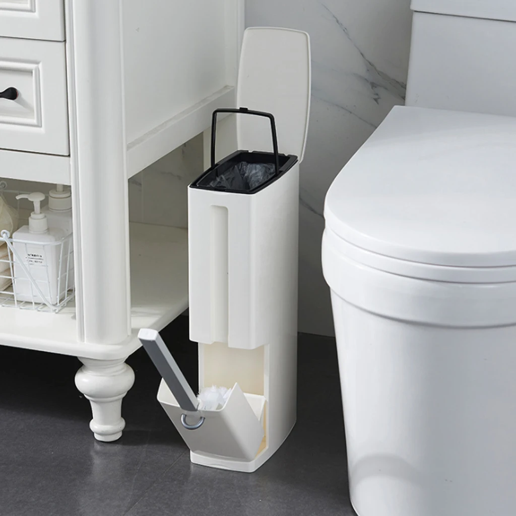 

4-In-1 Multi-Functional Waste Bin Set With Toilet Brush Bathroom Eco-Friendly Plastic Pressing Type Trach Can Storage Bucket J11