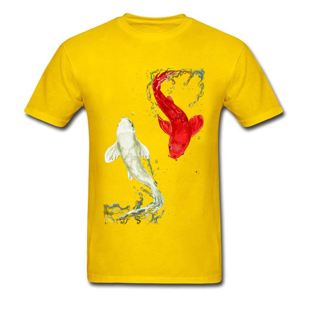 100% Cotton Men's Short Sleeve Koi Fishes Tshirts Birthday Tops Shirts On Sale Printed O-Neck T Shirt Drop Shipping Koi Fishes yellow
