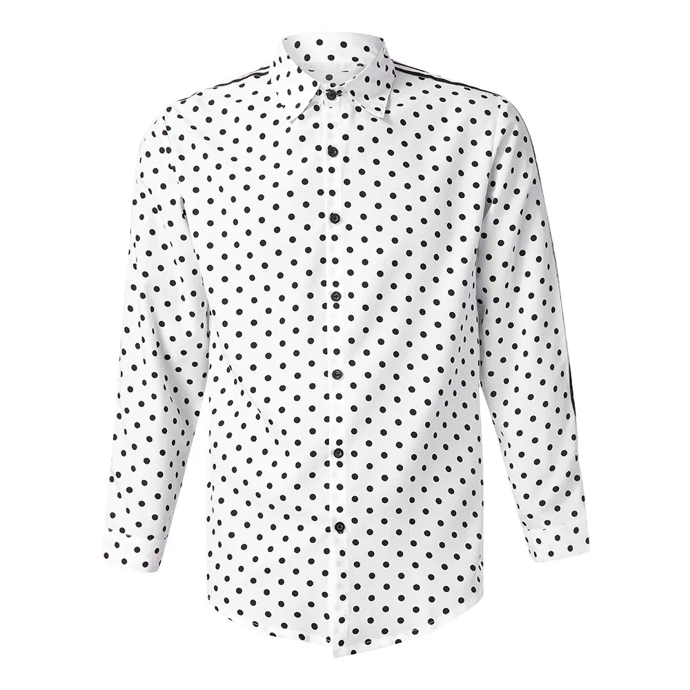 Страусиная мужская хлопковая Модная тонкая рубашка в горошек с длинным рукавом с отворотом, полосатая Повседневная рубашка, Мужская одежда, комфортные топы размера плюс
