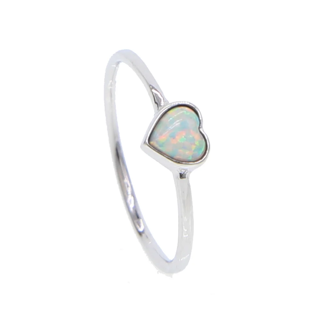 

HOT sale Simple Style 925 sterling silver single stone heart opal Gem DELICATE dainty girl women valentines gift minimal rings