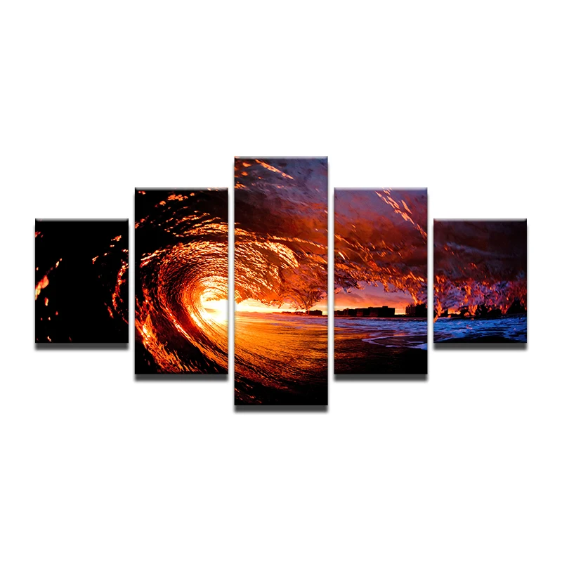 Modern Canvas Wall Art Pictures Frame Home Decor HD Printed 5 Pieces Sunset Sea Waves Poster Beach Sun Seascape Painting | Дом и сад