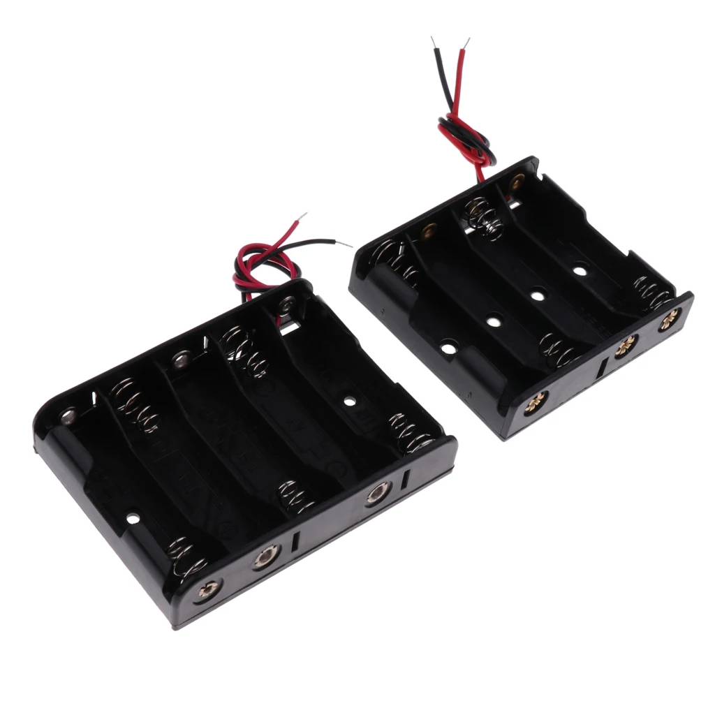 5x Plastic Battery Holder Box Storage Case Set with Wire for AA battery 