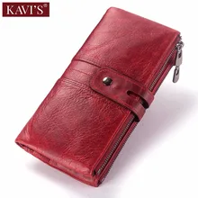 KAVIS, красный,, натуральная кожа, женский кошелек, для монет, на застежке, Portomonee, клатч, сумка для денег, Женский держатель для карт, длинный, качественный