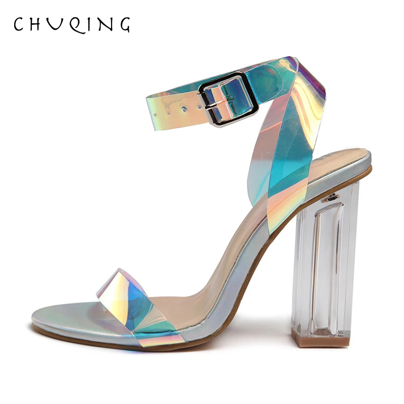

CHUQING Large Size Women's Sandals Buckle High Heel Colorful Fashion Shoes