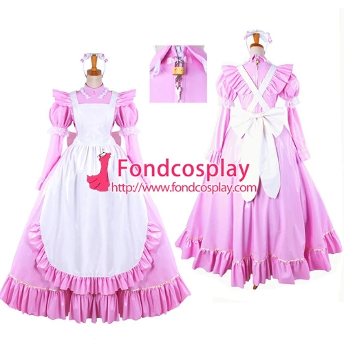 

PVC lockable Sissy Maid Dress pink vinyl Uniform Tailor-Made[G1481]