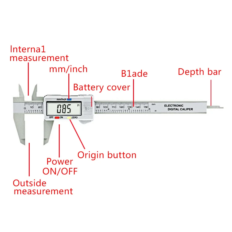 6 дюймов ЖК-дисплей 150 мм Цифровой суппорт электронных углеродного волокна штангенциркуль датчик Микрометрическая модель цифровой суппорт Инструмент с коробкой