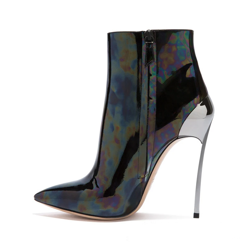 

Arden Furtado 2019 spring autumn high heels stilettos pointed toe zipper fashion ankle boots metal heels large size booties 44