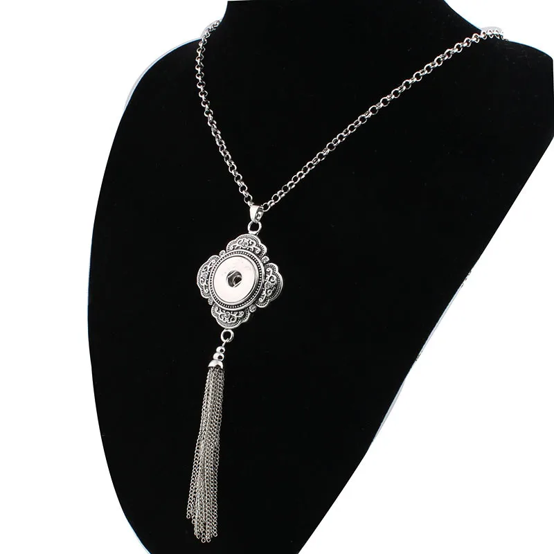 Women-s-Vintage-tassel-18mm-snap-button-necklace-boho-bohemian-necklaces-pendants-DIY-Jewelry-for-men